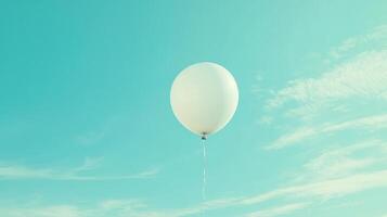 Serene white balloon floating in clear blue sky - minimalist concept for peace and freedom. Symbolism of fresh starts photo