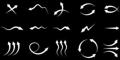 Set of white arrows showing flow direction, isolated on transparent background. vector