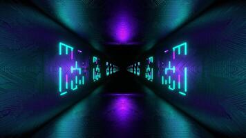turquesa e roxa néon cyber túnel com hologramas fundo vj ciclo dentro 4k video