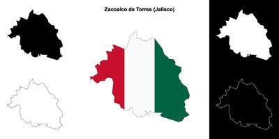 Zacoalco de Torres municipality, Jalisco outline map set vector