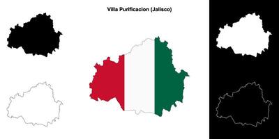 Villa Purificacion municipality, Jalisco outline map set vector