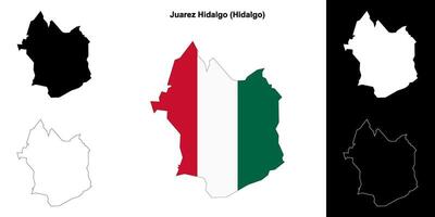 Juarez Hidalgo municipality, Hidalgo outline map set vector