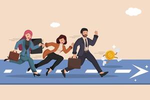 Business team running towards a on a road to success. vector