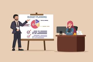 Budget Planning Presentation Business Professional Explaining Financial Data with Chart, and Percentage Sign. vector