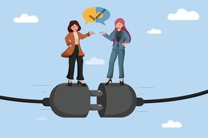 Image representing successful business connection and collaboration with a plug-in concept. vector