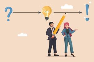 Problem Solving Process Concept Business Team Turning Questions into Ideas and Solutions with Creative Thinking and Strategy. vector