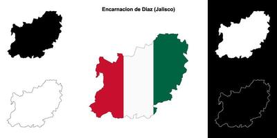 Encarnacion de Diaz municipality, Jalisco outline map set vector