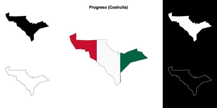 Progreso municipality, Coahuila outline map set vector