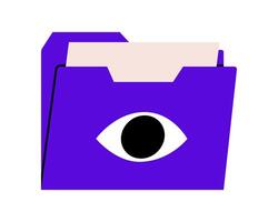 Hand drawn cute illustration of folder with eye. Flat file archive with documents doodle. Planning or time management icon. Information search. Analysis or research. Isolated. vector