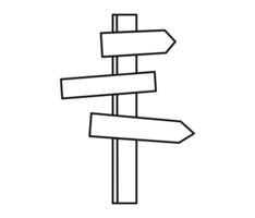 Hand drawn cute outline illustration signpost. Flat road direction choice line art doodle. Business plan icon. Navigation guide. Way or strategy decision. Searching for opportunity. Isolated. vector