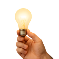 Illuminating idea hand holding a light bulb isolated object with high resolution and photorealistic details png