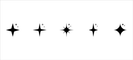 Retro star of different shapes flash silhouette set, Collection of twinkle particle stars and rays decorative symbols for design. icons y2k style basic shapes geometric graphic elements. vector