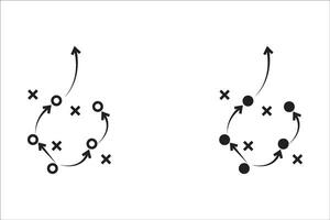 Strategy game plan. Tactics for football. Scheme for football team training. Sports illustration on the board. Coach's manual. Strategic organization on the field for learning. . For apps, web vector