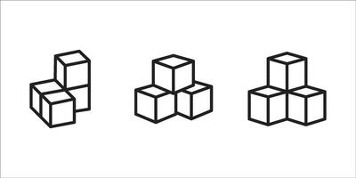 cube icon symbol with three blocks. three sugar cubes icon. cubic building icon. block chain logo icon for website design isolated on white background. vector
