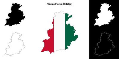Nicolas Flores municipality, Hidalgo outline map set vector