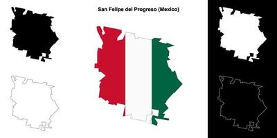San Felipe del Progreso municipality, Mexico outline map set vector