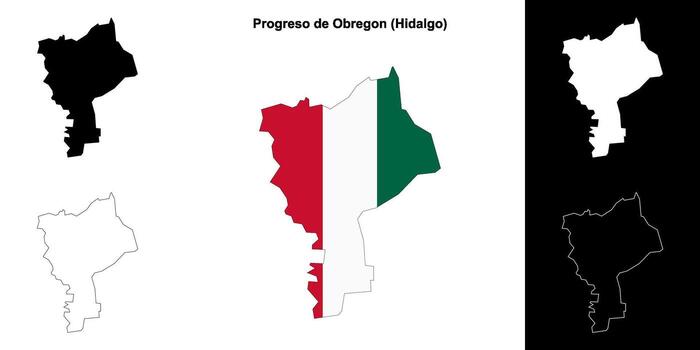 Progreso de Obregon municipality, Hidalgo outline map set vector