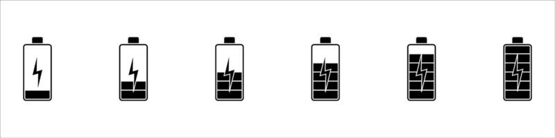 Battery charging process. Different Battery charge level. Discharged, charging and fully charged battery smartphone. Set of battery charge level indicators. Illustration. vector