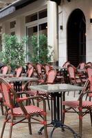 empty cafe during blackout. non-working restaurant with summer terrace. related to power outage photo