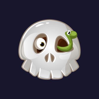 Funny Skull with Cute Worm. Illustration Good For Halloween Or Dia De Los Muertos Design
