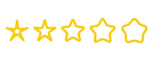 Set icons of yellow stars in flat style. Achievements for games or customer rating feedback of website. illustration of stars in simple style. vector