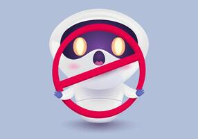 Illustration of a cute robot and stop sign. Icon of chat bot in realistic style. Stop Ai. vector
