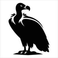 Silhouette of a vulture, showcasing its distinctive curved beak and hunched posture. vector