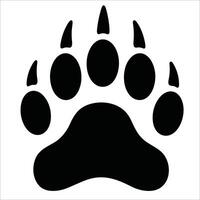 Black silhouette of a paw print with five distinct oval-shaped pads and sharp, elongated claws. vector