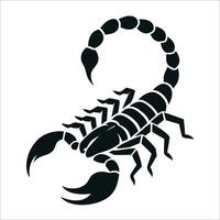 Silhouette of a scorpion with its distinctive segmented tail raised in a defensive posture. vector