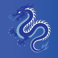 illustration of a dragon in shades of blue and white. The dragon features a sinuous body with a segmented design vector