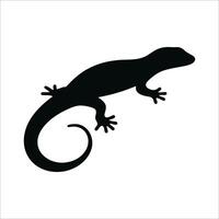Silhouette of a lizard in profile view with its distinctive elongated body, four limbs, and a curved tail. vector