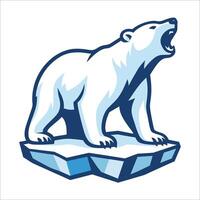 Illustration of a polar bear with its mouth open, standing on an ice floe. vector
