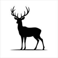Elk with large antlers, facing left. The image features smooth lines and a solid black fill against a white background vector