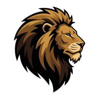 lion's head in profile. The mane is depicted with bold, angular shapes in shades of brown and gold. vector