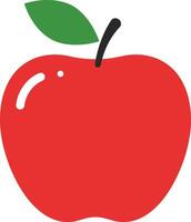 illustration of a red apple with a green leaf and a black stem. The apple features a simple, bold design with a shiny white highlight vector