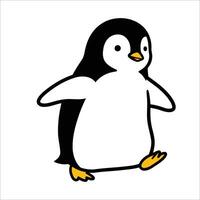 Stylized illustration of an adorable penguin. It has a rounded body with black and white colors, a small yellow beak vector