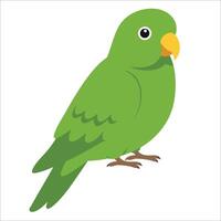 Illustration of a parrot depicted in a simple, cartoon style. The bird has vivid green plumage and a yellow beak vector