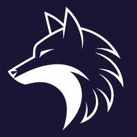Stylized wolf logo in white against a dark blue background. The design features the fox's head in profile, showcasing pointed ears, a sharp snout, and sleek, angular lines suggesting fur. vector