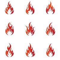 Nine flame icons arranged in a three-by-three grid on a white background. Each flame varies slightly in shape vector