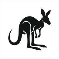 Silhouette of a kangaroo in black on a white background. Displaying elongated ears, a strong tail, and powerful hind legs vector