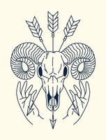 Sheep skull and hand line art illustration vector