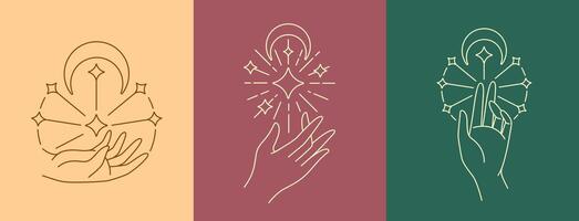 Magnificent hand and moon line art design collection vector