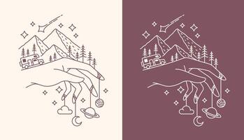 line art. hand and mountain views design vector