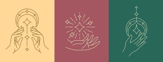 hand and moon line art design collection vector