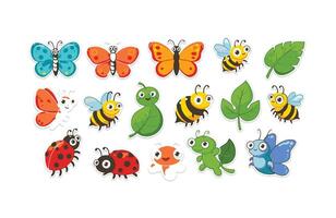 Artistic and colorful bug sticker pack with nature-inspired elements vector