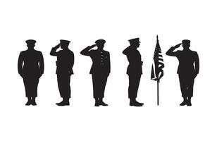 Army officer saluting during a formal ceremony in a dignified silhouette artwork vector