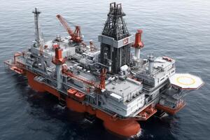 Innovative oil rig harnessing advanced technology in the vast ocean under a dramatic sky photo