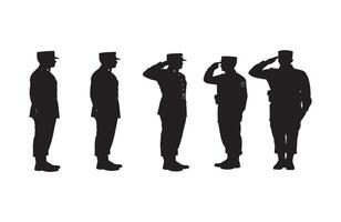 Army personnel saluting in five different postures representing discipline and unity vector