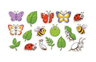 Cheerful and playful insect sticker bundle with butterflies and clover vector