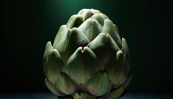 Whole Artichoke Under Green Light on Dark Background photo